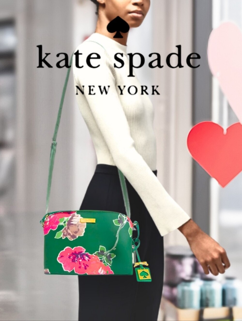 KATE SPADE All Leather Green Pink Floral Crossbody Bag Logo Gold Charm NWOT